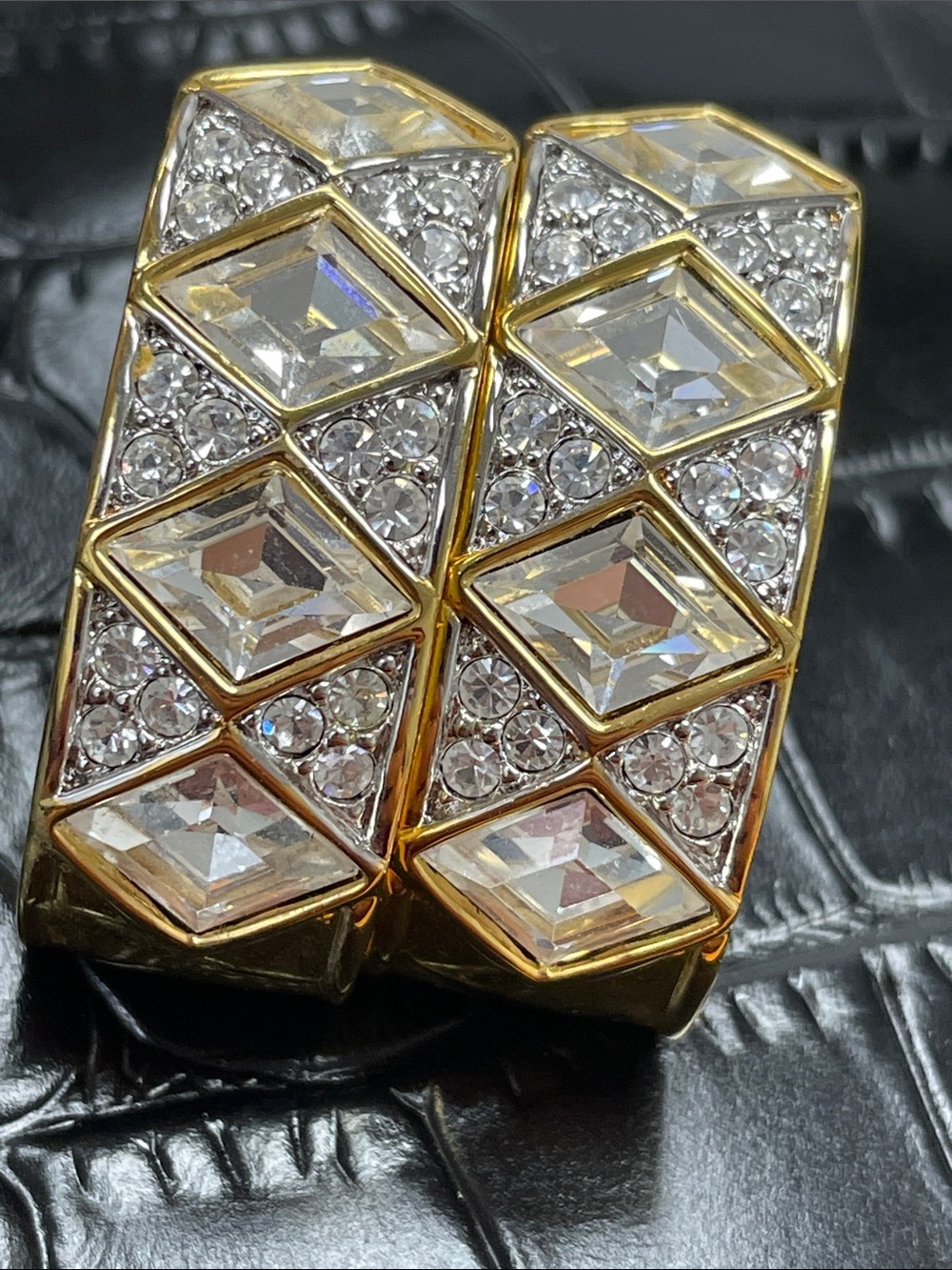 Glamorous Swarovski Gold-Tone Crystal Statement Hoop clip-on Earrings